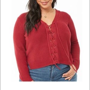 Plus Size Lace up Sweater